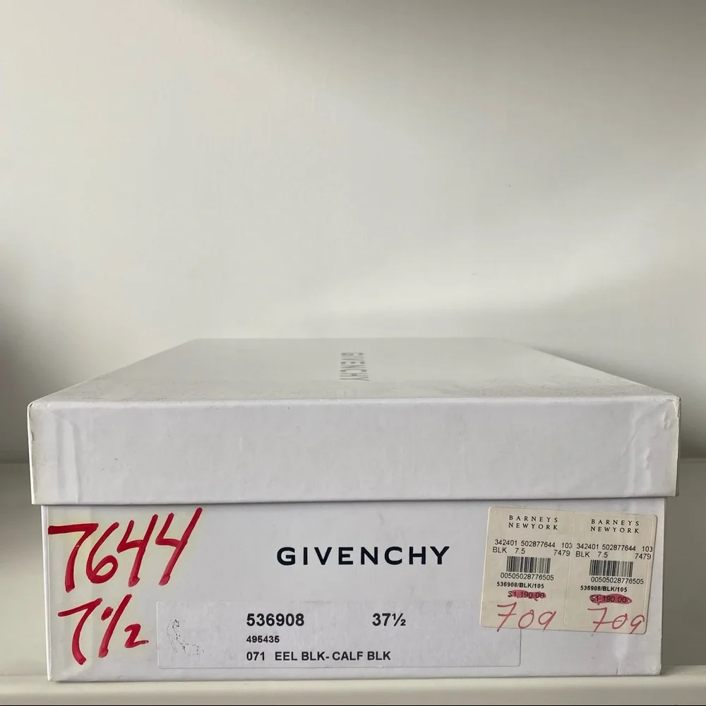Givenchy Shark Lock Black Eel Print Calf Leather Heel Sandals 37.5 - Picture 8 of 10